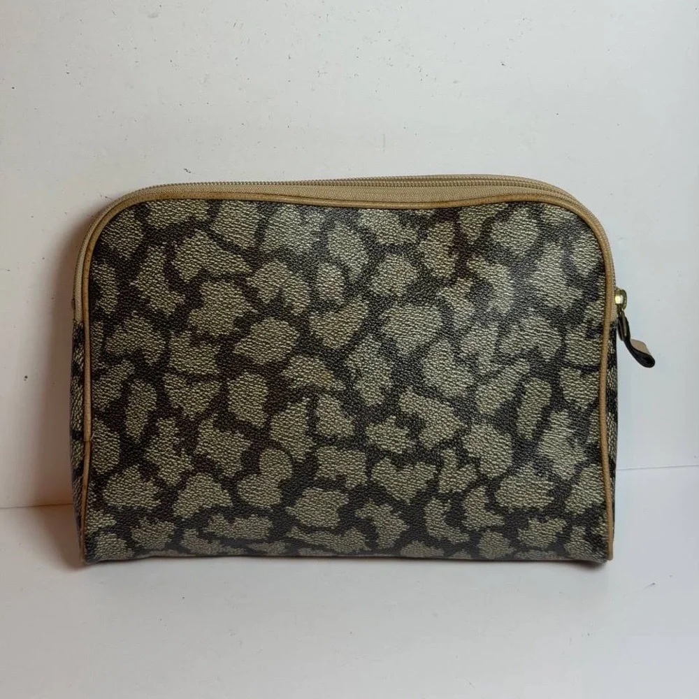 Vintage Yves Saint Laurent Giraffe Print Pouch PVC Coated Canvas Clutch - Picture 8 of 11